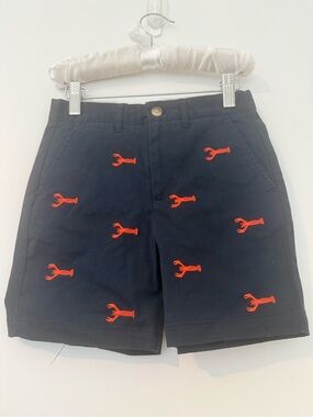Boys Navy Shorts with Red Lobster Embroidery